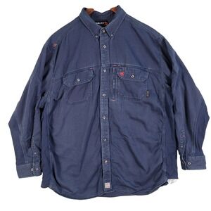 Ariat FR Work Shirt Men's 2XLT Tall Blue Long Sleeve Vented Button Down